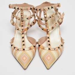 Pre Owned Valentino Multicolor Leather Rockstud Pumps Size 37.5