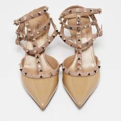 Valentino Beige Patent and Leather Rockstud Pumps Size 40