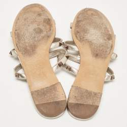 Pre Owned Valentino Metallic Leather Rockstud Flat Slides Size 38