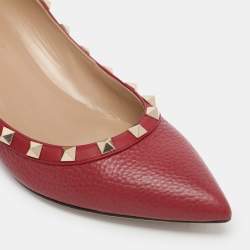 Valentino Burgundy Leather Rockstud Wedge Pumps Size 37