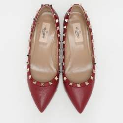 Valentino Burgundy Leather Rockstud Wedge Pumps Size 37