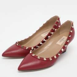 Valentino Burgundy Leather Rockstud Wedge Pumps Size 37