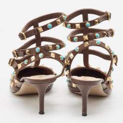 Pre Owned Valentino Brown Leather Rockstud Pumps Size 37.5