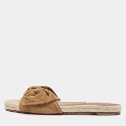 Pre Owned Valentino Brown Suede Bow Espadrille Flats Size 39.5