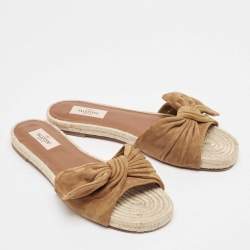 Pre Owned Valentino Brown Suede Bow Espadrille Flats Size 39.5