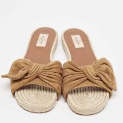 Pre Owned Valentino Brown Suede Bow Espadrille Flats Size 39.5