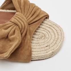 Pre Owned Valentino Brown Suede Bow Espadrille Flats Size 39.5