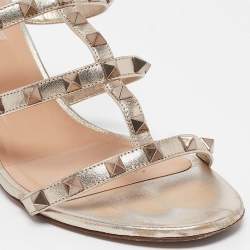 Pre Owned Valentino Metallic Leather Rockstud Slide Sandals Size 39.5