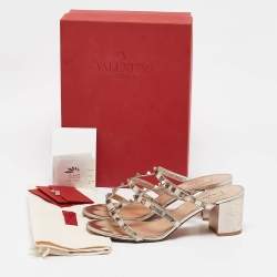 Pre Owned Valentino Metallic Leather Rockstud Slide Sandals Size 39.5