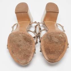 Pre Owned Valentino Metallic Leather Rockstud Slide Sandals Size 39.5