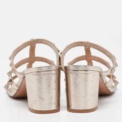 Pre Owned Valentino Metallic Leather Rockstud Slide Sandals Size 39.5