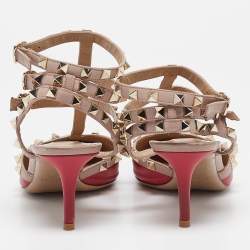 Pre Owned Valentino Purple/Beige Leather Rockstud Pumps Size 38.5