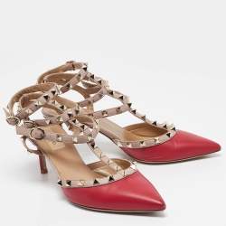 Pre Owned Valentino Purple/Beige Leather Rockstud Pumps Size 38.5