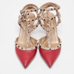 Pre Owned Valentino Purple/Beige Leather Rockstud Pumps Size 38.5