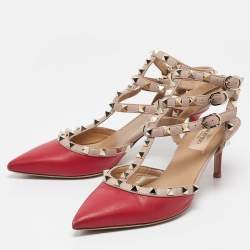 Pre Owned Valentino Purple/Beige Leather Rockstud Pumps Size 38.5