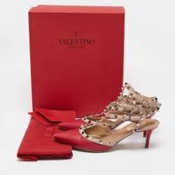 Pre Owned Valentino Purple/Beige Leather Rockstud Pumps Size 38.5