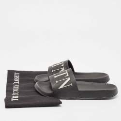 Valentino Black Rubber VLTN Flat Slides Size 38