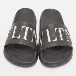 Valentino Black Rubber VLTN Flat Slides Size 38