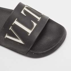 Valentino Black Rubber VLTN Flat Slides Size 38