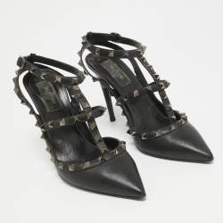Pre Owned Valentino Black Leather Rockstud Pumps Size 39