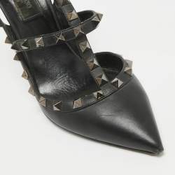 Pre Owned Valentino Black Leather Rockstud Pumps Size 39