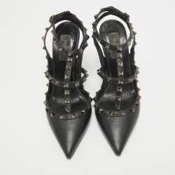 Pre Owned Valentino Black Leather Rockstud Pumps Size 39