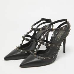 Pre Owned Valentino Black Leather Rockstud Pumps Size 39