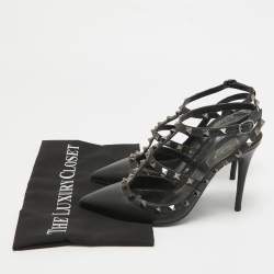 Pre Owned Valentino Black Leather Rockstud Pumps Size 39