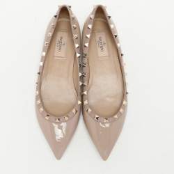 Valentino Beige Patent Leather Rockstud Ballet Flats Size 38