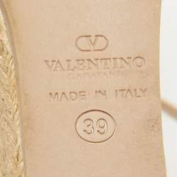 Pre Owned Valentino Two Tone Lace and Leather Espadrille Wedge Ankle Strap Sandals Size 39