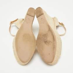 Pre Owned Valentino Two Tone Lace and Leather Espadrille Wedge Ankle Strap Sandals Size 39