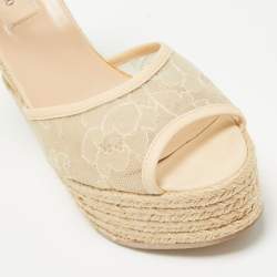 Pre Owned Valentino Two Tone Lace and Leather Espadrille Wedge Ankle Strap Sandals Size 39