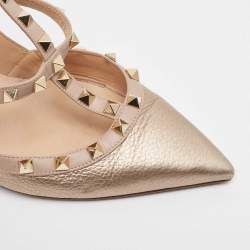 Valentino Metallic Pink Leather Rockstud Ankle Strap Pumps Size 42