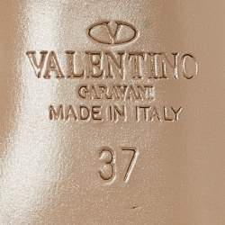 Pre Owned Valentino Beige Leather and Suede Rockstud Ankle Strap Sandals Size 37