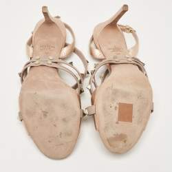 Pre Owned Valentino Rose Gold/Dusty Pink Leather Rockstud Slingback Ankle Strap Sandals Size 39