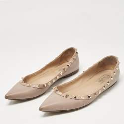 Valentino Beige Leather Rockstud Ballet Flats Size 39