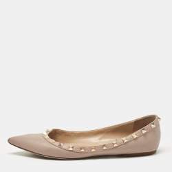 Valentino Beige Leather Rockstud Ballet Flats Size 39