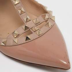 Valentino Pink Patent Leather Rockstud Ankle Strap Ballet Flats Size 38