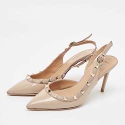 Valentino Dusty Pink Patent Leather Rockstud D'orsay Slingback Pumps Size 37