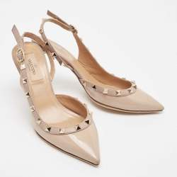 Valentino Dusty Pink Patent Leather Rockstud D'orsay Slingback Pumps Size 37