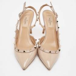 Valentino Dusty Pink Patent Leather Rockstud D'orsay Slingback Pumps Size 37