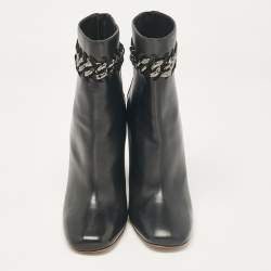 Valentino Black Leather Chain Link Embellished Block Heel Ankle Boots Size 41