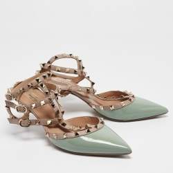 Valentino Mint Green/Dusty Pink Patent and Leather Rockstud Ankle Strap Pumps Size 40