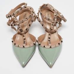 Valentino Mint Green/Dusty Pink Patent and Leather Rockstud Ankle Strap Pumps Size 40