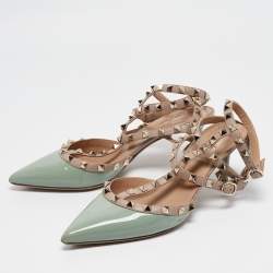 Valentino Mint Green/Dusty Pink Patent and Leather Rockstud Ankle Strap Pumps Size 40