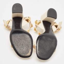 Pre Owned Valentino Cream Leather Roman Stud Ankle Strap Sandals Size 37
