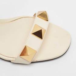 Pre Owned Valentino Cream Leather Roman Stud Ankle Strap Sandals Size 37