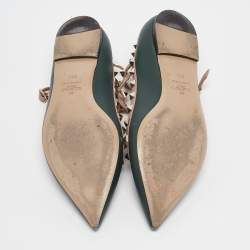 Pre Owned Valentino Green/Pink Leather Rockstud Caged Ballet Flats Size 38.5