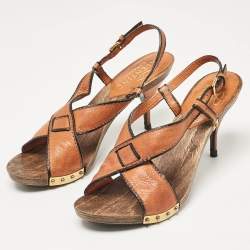 Valentino Brown Leather Ankle Strap Sandals Size 37