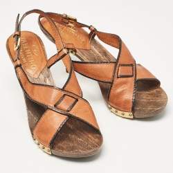 Valentino Brown Leather Ankle Strap Sandals Size 37